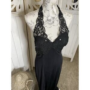 Vintage Durian Women’s Fitted Little Black Dress WhimsyGoth Halter Lace Medium